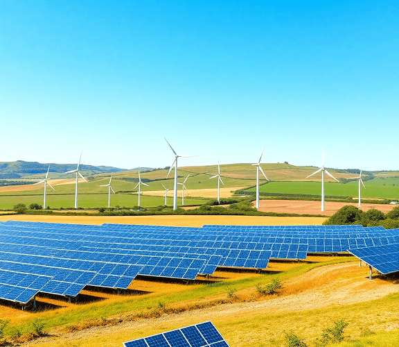 Solar panels and wind turbines